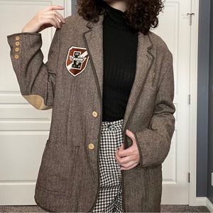 LRG Vintage Style Herringbone Tweed Academia Patch Blazer